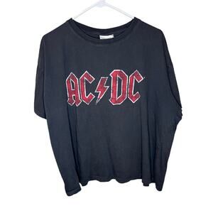 H&M AC DC XXL Gray/Red Short Sleeve CREW NECK Logo Tee ROCK BAND T-Shirt Top Tee